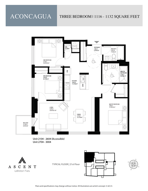 Floor plan for 3 beds, 2 baths, 1125 sqft
